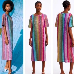 Zara rainbow sequin dress NWT